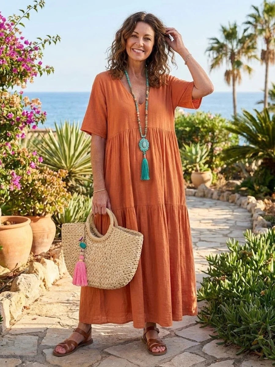 Nuvara | Esperanza | Vestido Largo de Fiesta Mujer Escote V Volantes