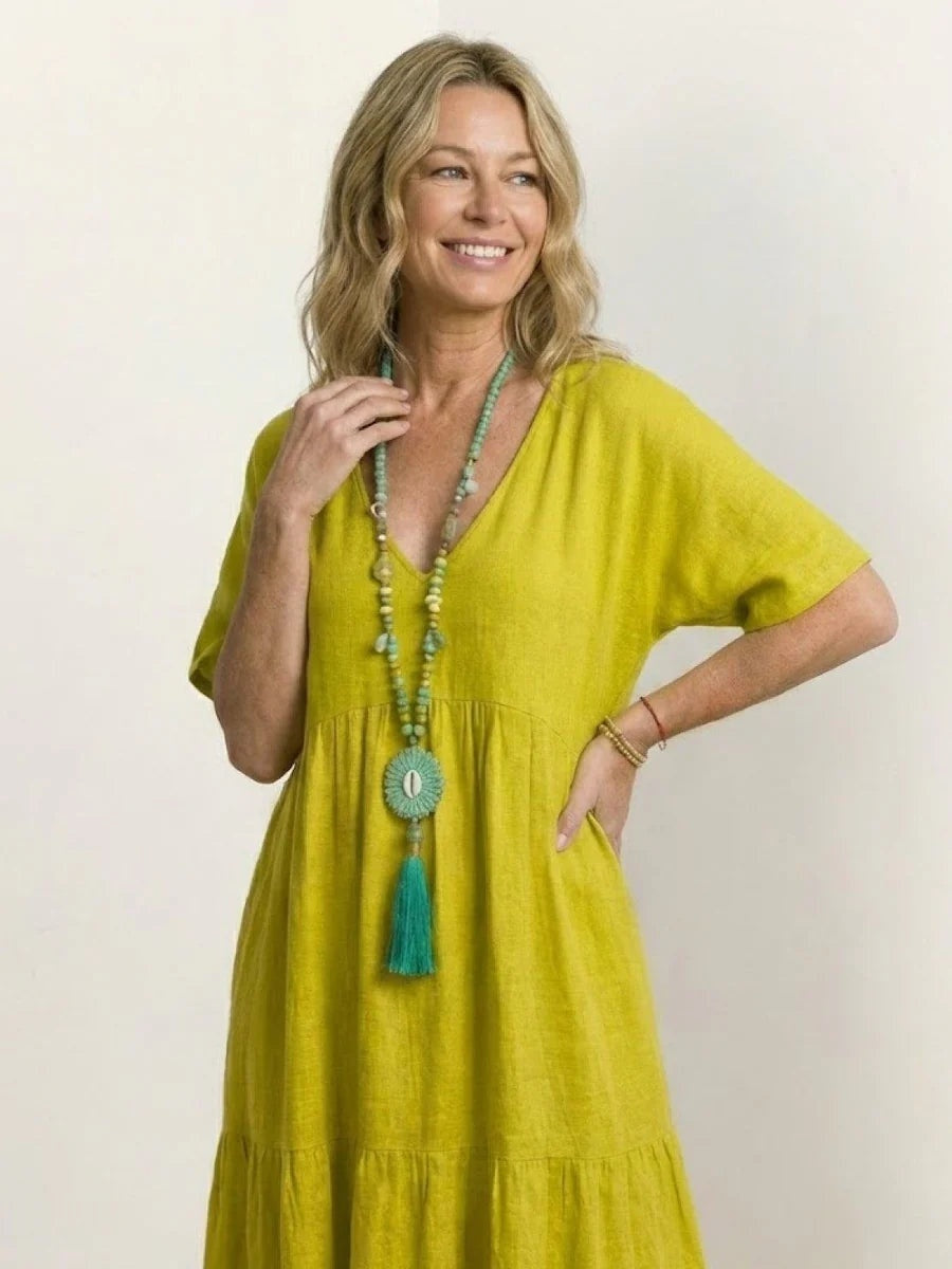 Nuvara | Esperanza | Vestido Largo de Fiesta Mujer Escote V Volantes