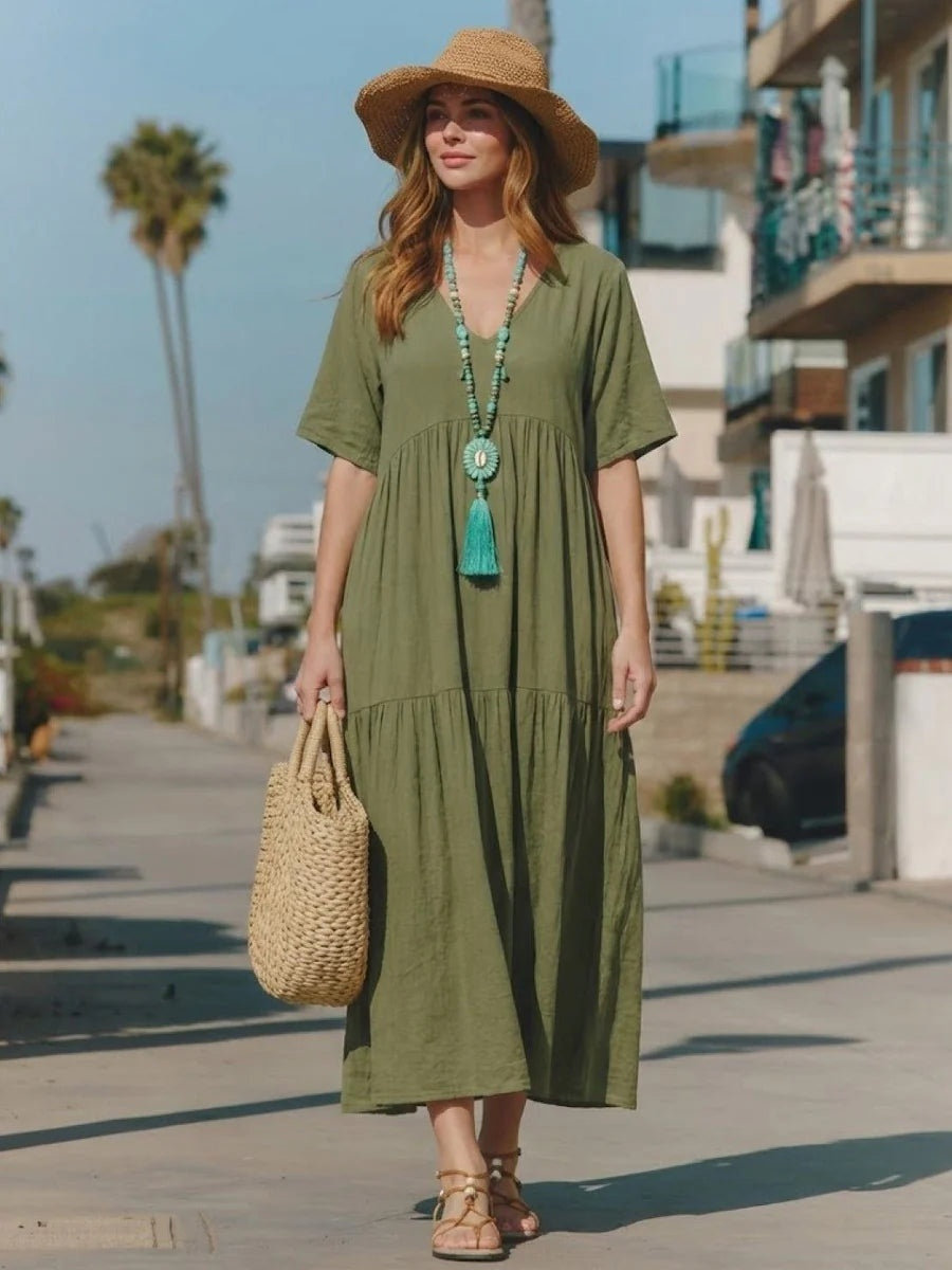 Nuvara | Esperanza | Vestido Largo de Fiesta Mujer Escote V Volantes