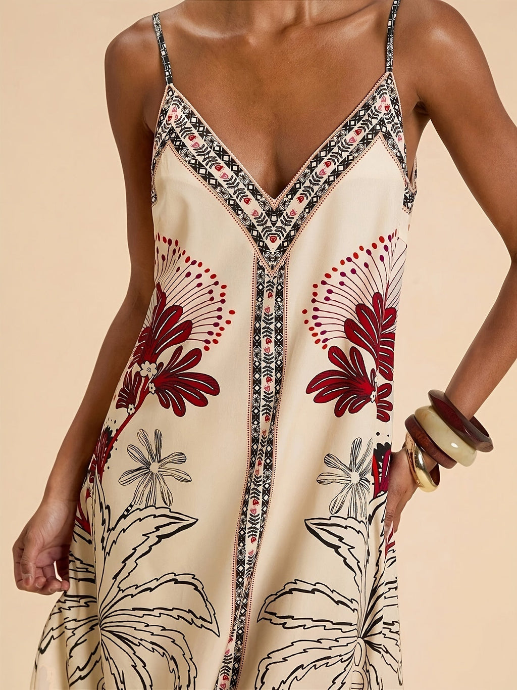 Nuvara | Maite | Vestido Largo de Verano Boho Estampado Tropical Mujer Tirantes