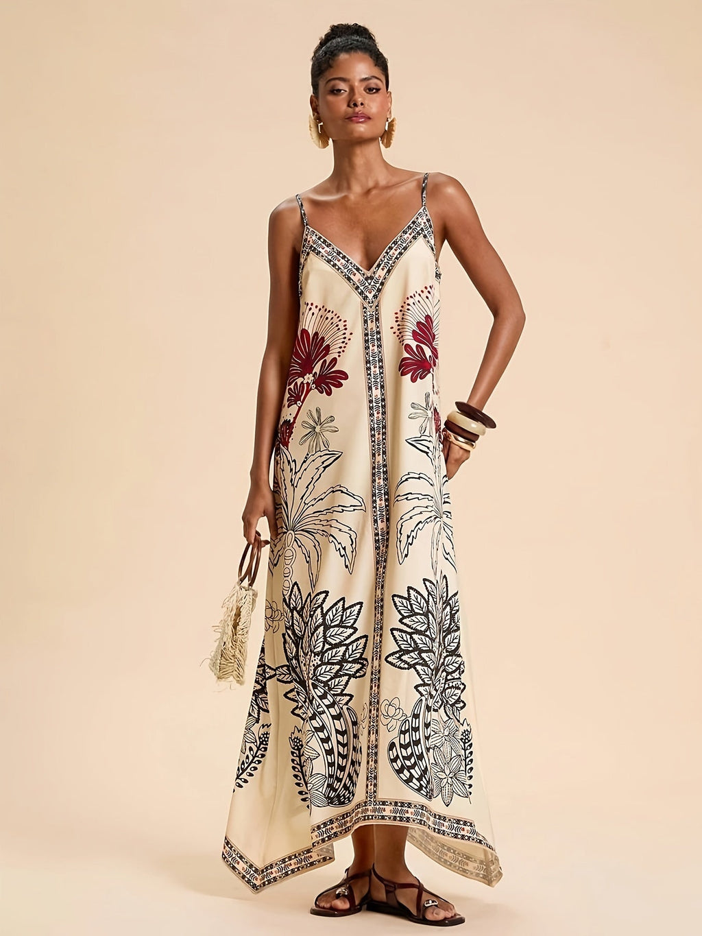 Nuvara | Maite | Vestido Largo de Verano Boho Estampado Tropical Mujer Tirantes