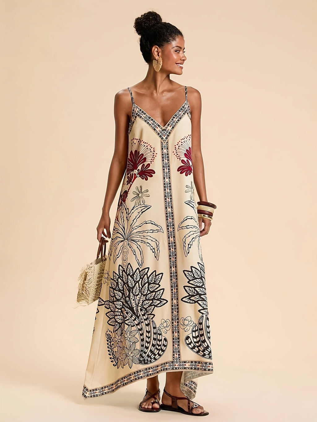 Nuvara | Maite | Vestido Largo de Verano Boho Estampado Tropical Mujer Tirantes