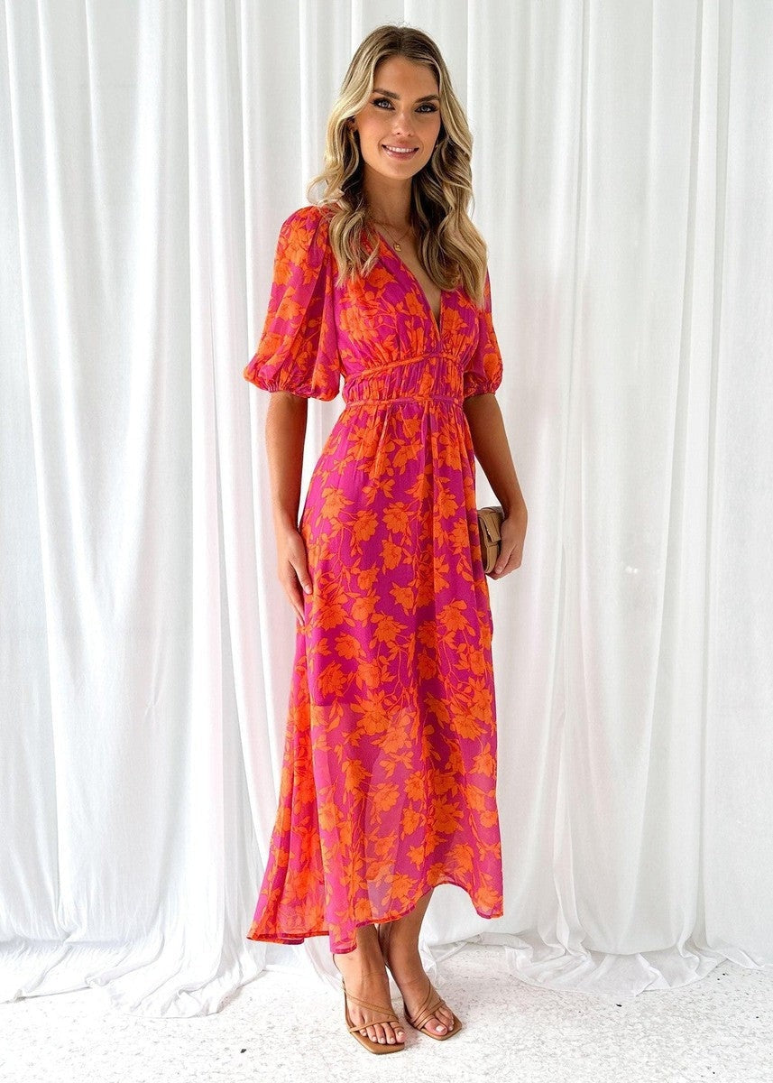 Nuvara | Marisol | Vestido Largo de Invitada de Boda Estampado Mujer Escote V