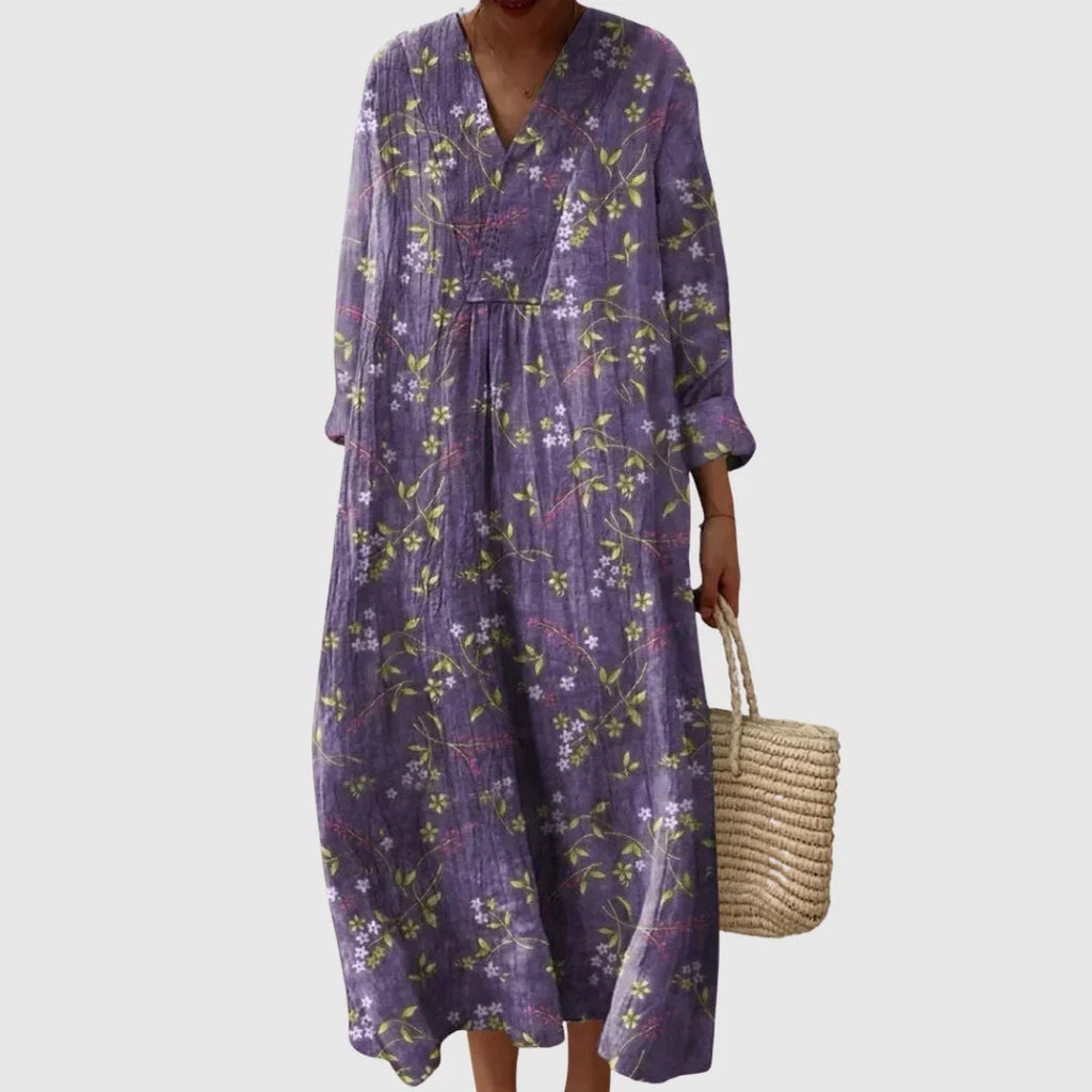Nuvara | Esther | Vestido Largo de Verano Geométrico Estampado Patchwork Mujer Escote V