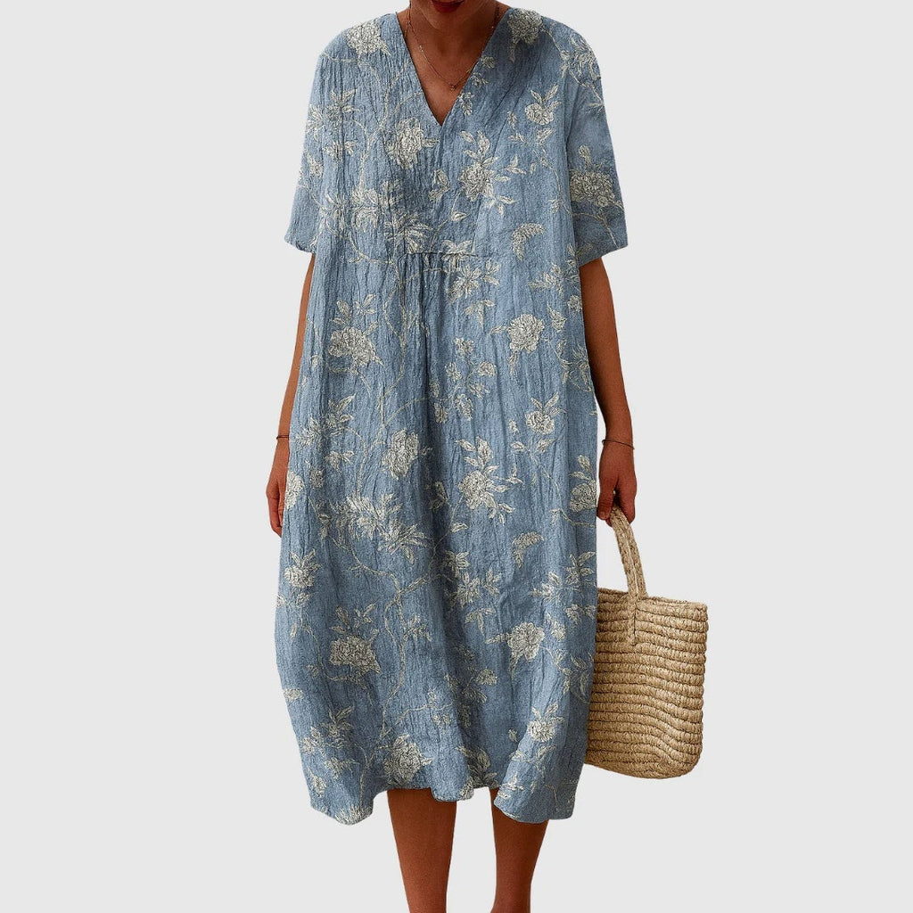 Nuvara | Esther | Vestido Largo de Verano Geométrico Estampado Patchwork Mujer Escote V