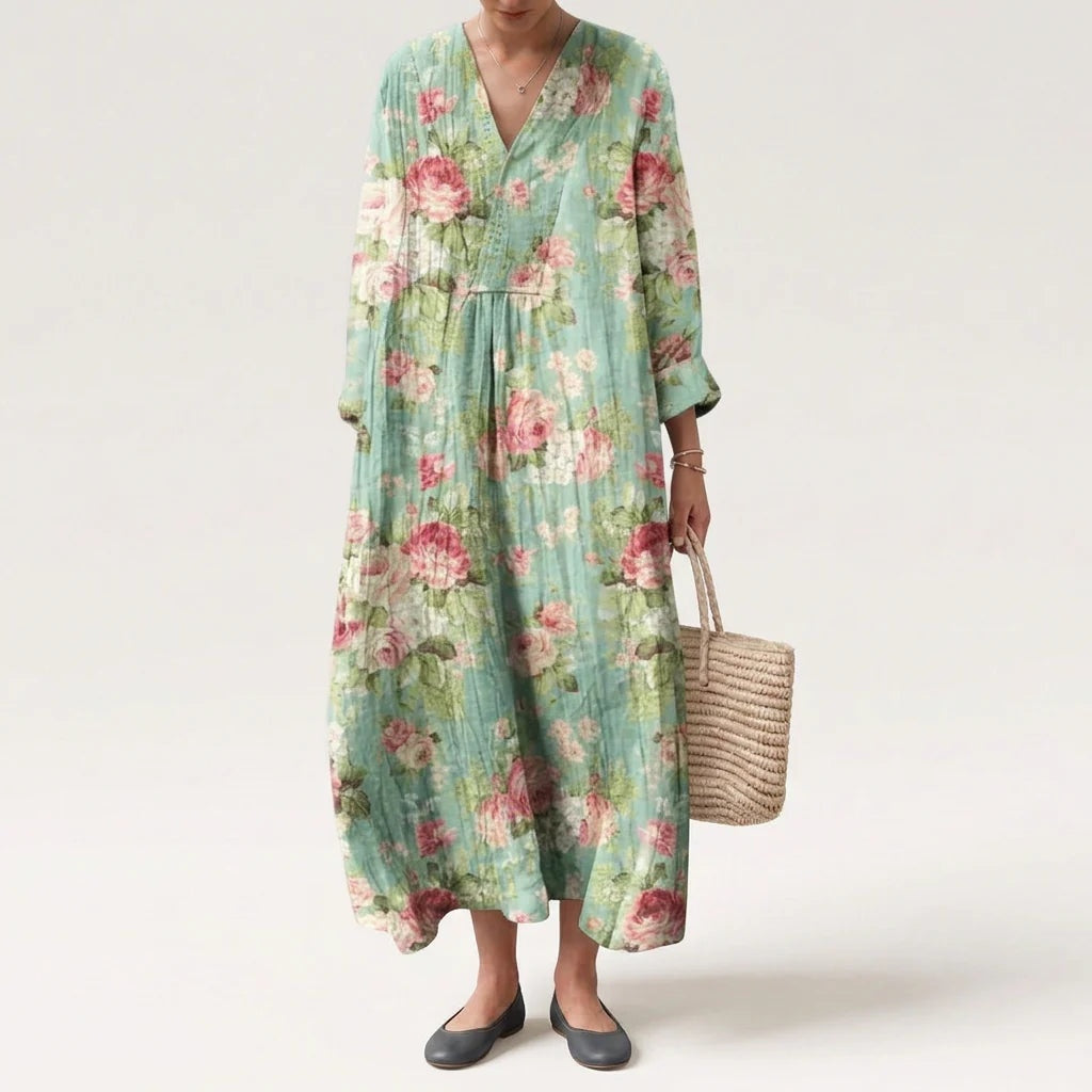Nuvara | Esther | Vestido Largo de Verano Geométrico Estampado Patchwork Mujer Escote V