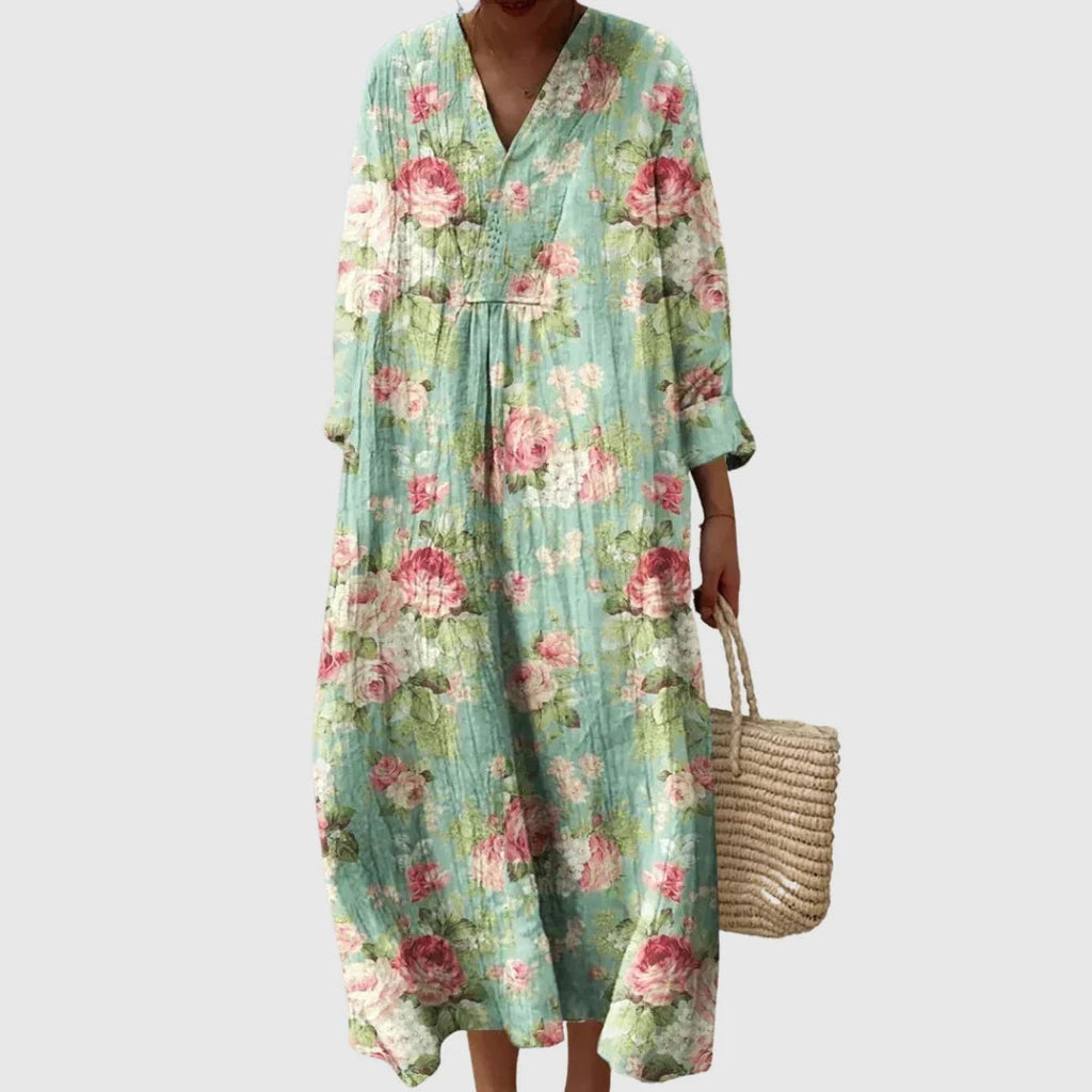 Nuvara | Esther | Vestido Largo de Verano Geométrico Estampado Patchwork Mujer Escote V