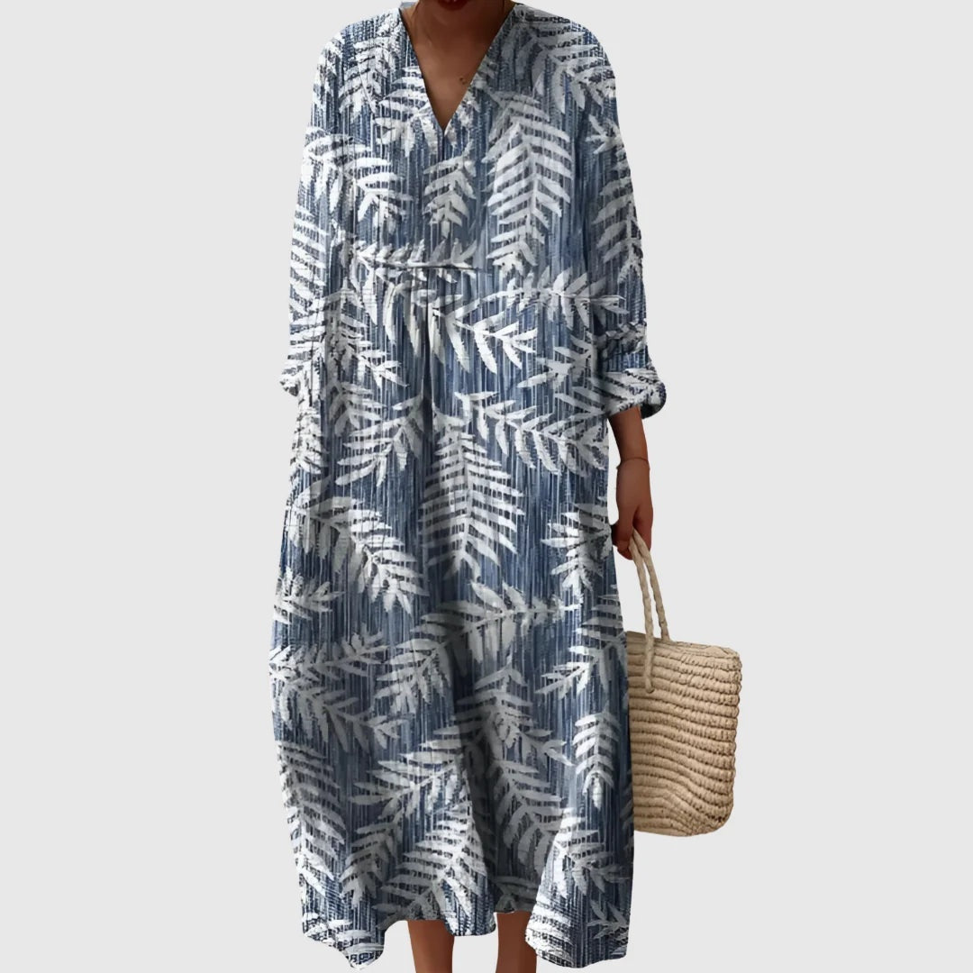 Nuvara | Esther | Vestido Largo de Verano Geométrico Estampado Patchwork Mujer Escote V