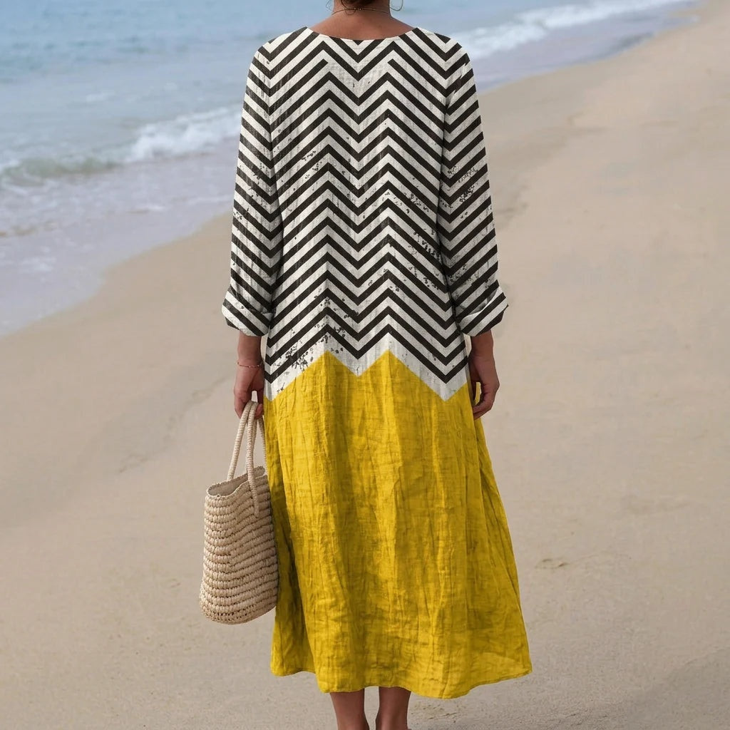 Nuvara | Esther | Vestido Largo de Verano Geométrico Estampado Patchwork Mujer Escote V