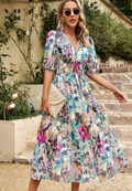 Nuvara | Marisol | Vestido Midi de Invitada Estampado Floral Mujer Escote V