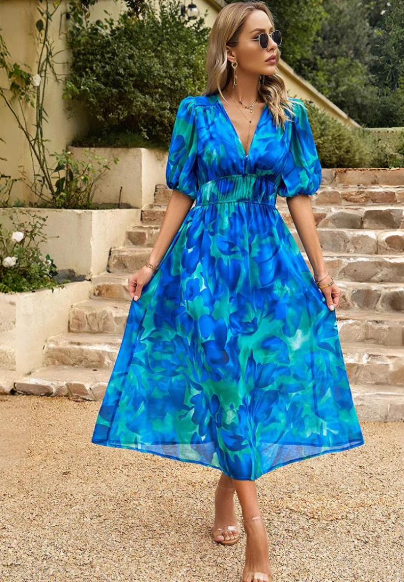 Nuvara | Marisol | Vestido Midi de Invitada Estampado Floral Mujer Escote V