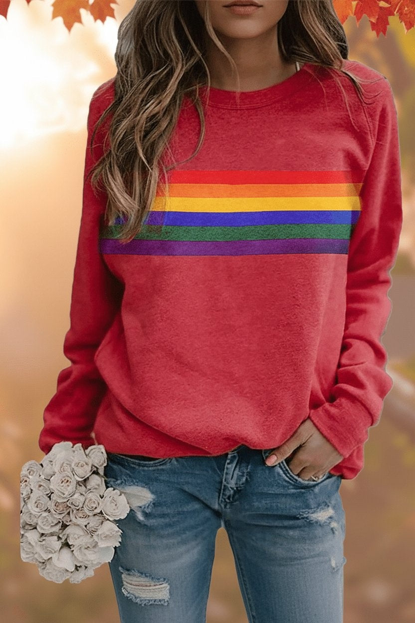 Yolanda | Sudadera Oversize Mujer Estampado Rayas Arcoíris