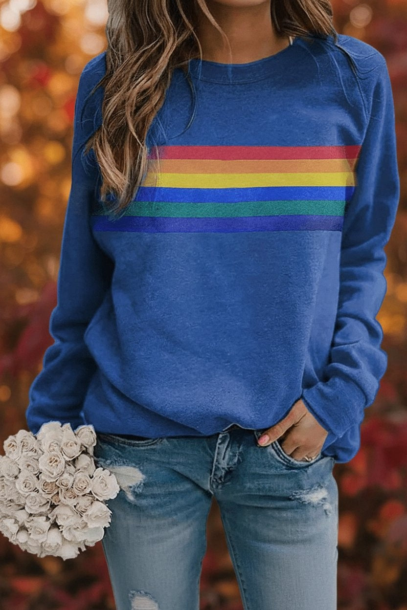 Yolanda | Sudadera Oversize Mujer Estampado Rayas Arcoíris